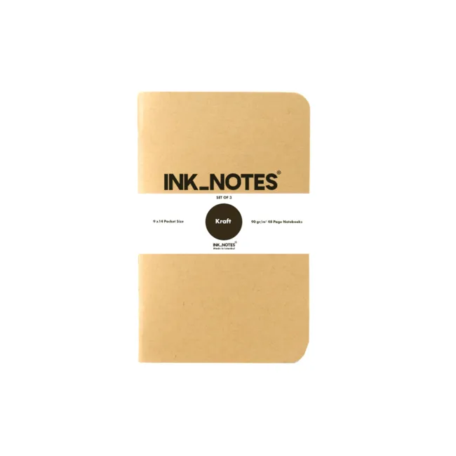 İnk Notes Karton Kapak 3'Lü Set Kraft Çizgisiz Not Defteri