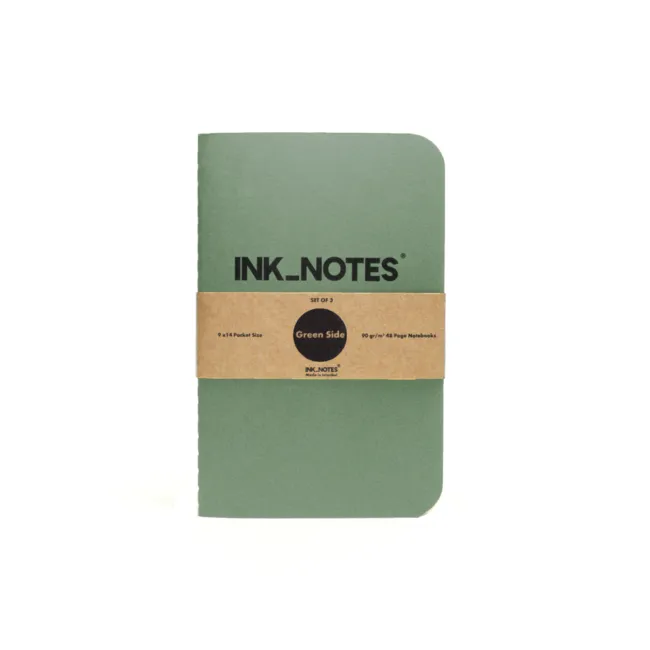 İnk Notes Karton Kapak 3'Lü Set Green Side Çizgisiz Not Defteri
