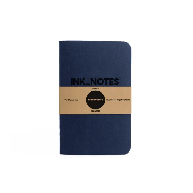 İnk Notes Karton Kapak 3'Lü Set Blue Marine Çizgisiz Not Defteri