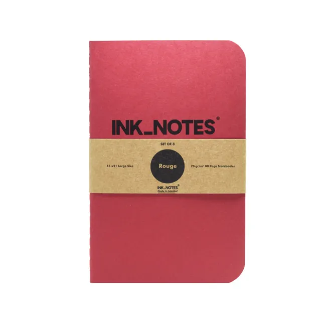 İnk Notes Karton Kapak 3'Lü Set Large Size Rouge Çizgisiz Not Defteri