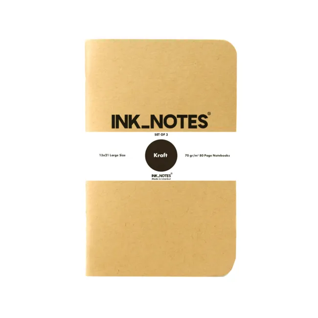 İnk Notes Karton Kapak 3'Lü Set Large Size Kraft Çizgisiz Not Defteri