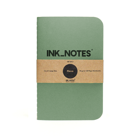 İnk Notes Karton Kapak 3'Lü Set Large Size Green Side Kareli Not Defteri