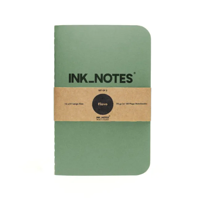 İnk Notes Karton Kapak 3'Lü Set Large Size Green Side Çizgisiz Not Defteri