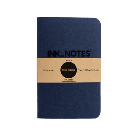 İnk Notes Karton Kapak 3'Lü Set Large Size Blue Marine Çizgisiz Not Defteri