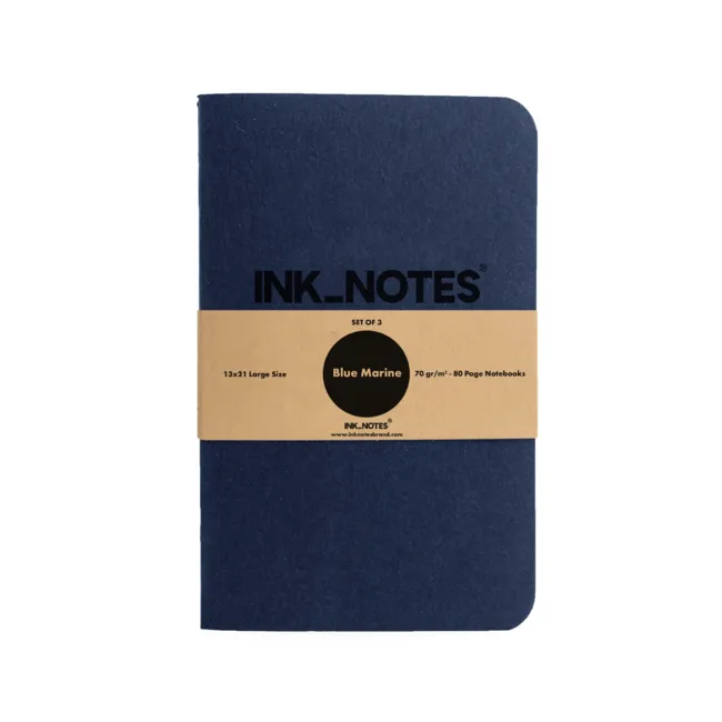 İnk Notes Karton Kapak 3'Lü Set Large Size Blue Marine Çizgisiz Not Defteri