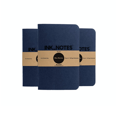 İnk Notes Karton Kapak 3'Lü Set Blue Marine Çizgisiz Not Defteri