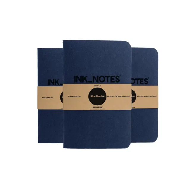 İnk Notes Karton Kapak 3'Lü Set Blue Marine Çizgisiz Not Defteri