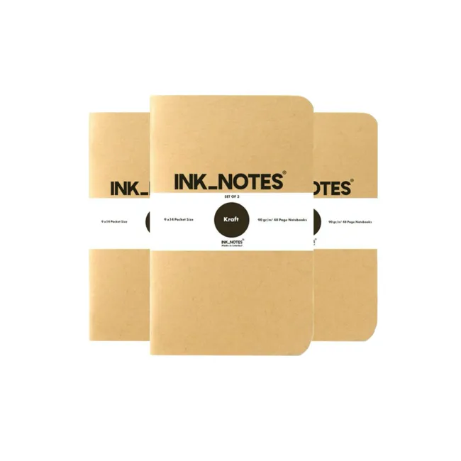 İnk Notes Karton Kapak 3'Lü Set Kraft Çizgisiz Not Defteri