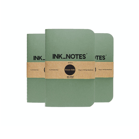 İnk Notes Karton Kapak 3'Lü Set Green Side Çizgisiz Not Defteri