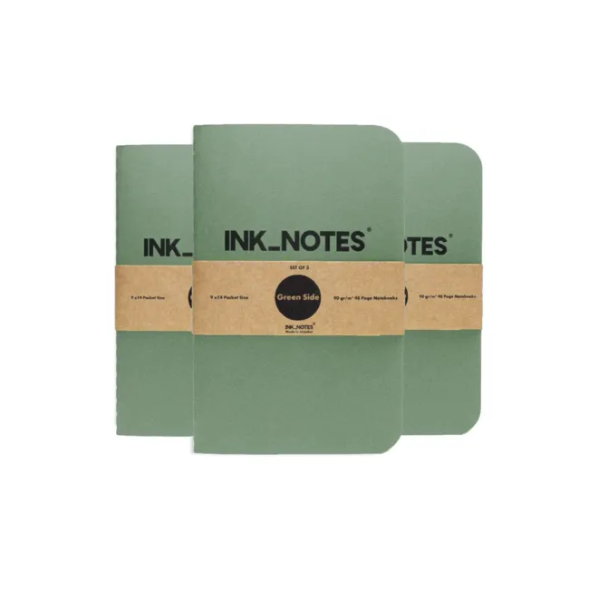 İnk Notes Karton Kapak 3'Lü Set Green Side Çizgisiz Not Defteri
