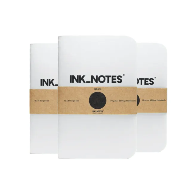 İnk Notes Karton Kapak 3'Lü Set Large Size White Çizgisiz Not Defteri