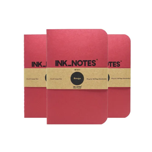 İnk Notes Karton Kapak 3'Lü Set Large Size Rouge Çizgisiz Not Defteri