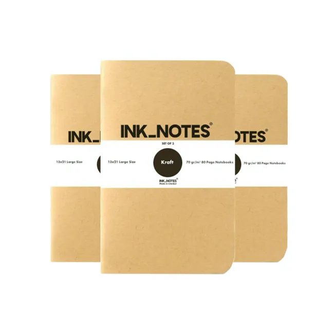 İnk Notes Karton Kapak 3'Lü Set Large Size Kraft Çizgisiz Not Defteri