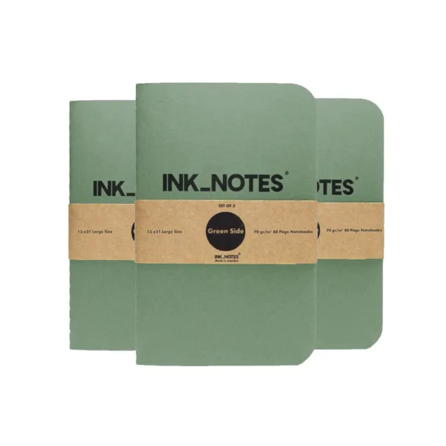 İnk Notes Karton Kapak 3'Lü Set Large Size Green Side Çizgisiz Not Defteri