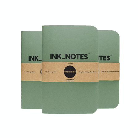 İnk Notes Karton Kapak 3'Lü Set Large Size Green Side Kareli Not Defteri