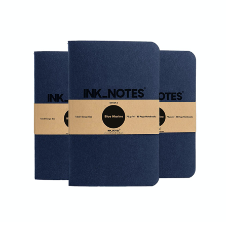 İnk Notes Karton Kapak 3'Lü Set Large Size Blue Marine Çizgisiz Not Defteri