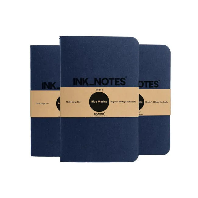 İnk Notes Karton Kapak 3'Lü Set Large Size Blue Marine Çizgisiz Not Defteri
