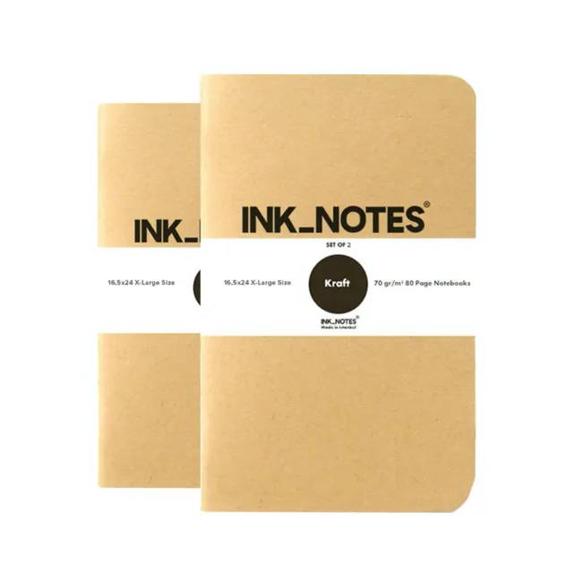 İnk Notes Karton Kapak 2'Li Set X-Large Size Kraft Çizgisiz Not Defteri