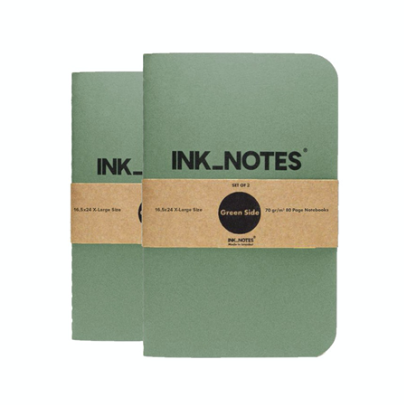 İnk Notes Karton Kapak 2'Li Set X-Large Size Green Side Çizgisiz Not Defteri