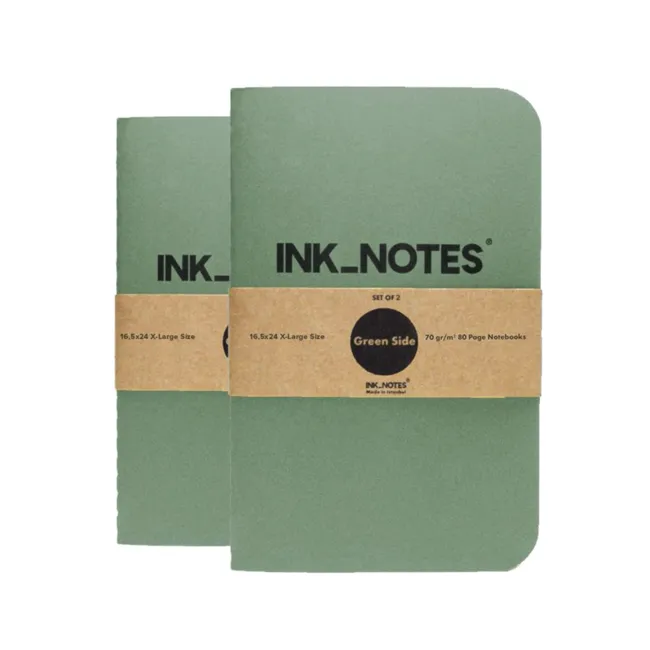 İnk Notes Karton Kapak 2'Li Set X-Large Size Green Side Çizgisiz Not Defteri