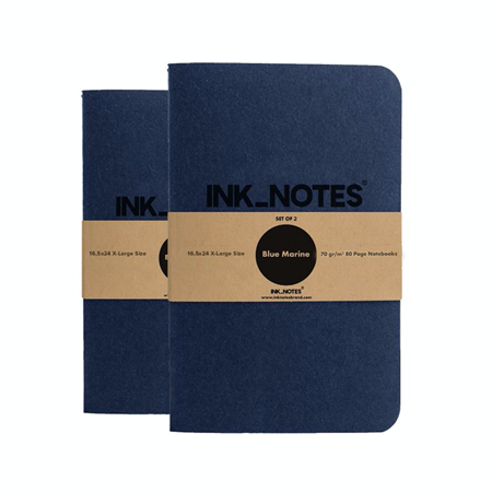 İnk Notes Karton Kapak 2'Li Set X-Large Size Blue Marine Çizgisiz Not Defteri