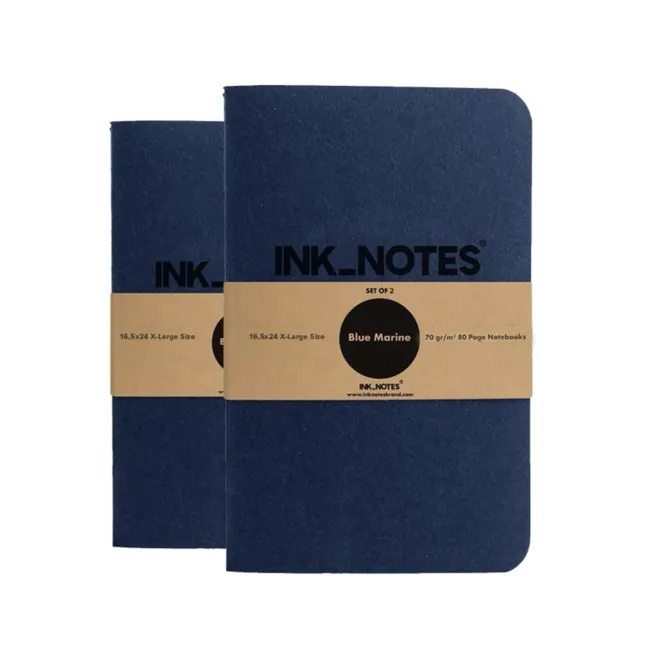İnk Notes Karton Kapak 2'Li Set X-Large Size Blue Marine Çizgisiz Not Defteri