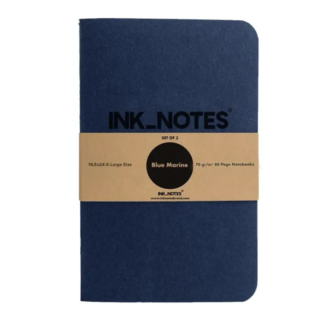 İnk Notes Karton Kapak 2'Li Set X-Large Size Blue Marine Çizgisiz Not Defteri