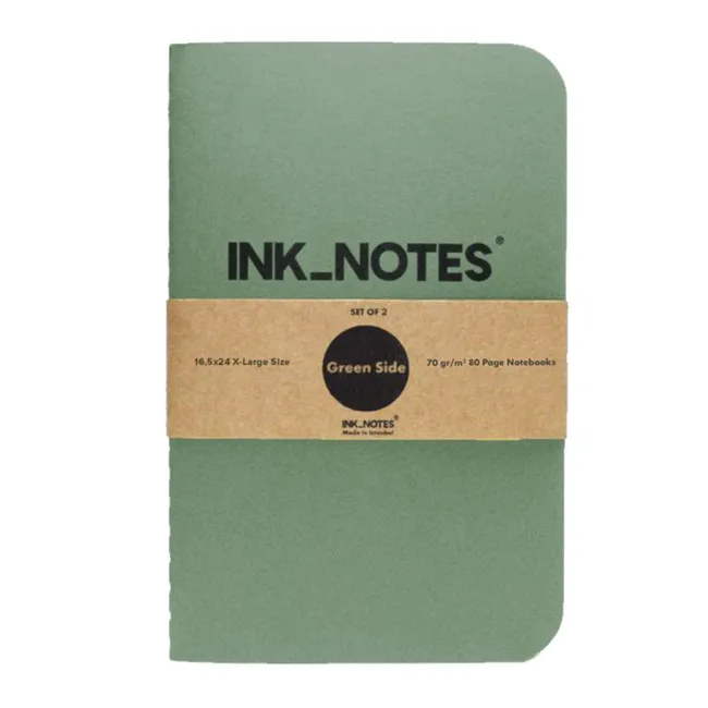 İnk Notes Karton Kapak 2'Li Set X-Large Size Green Side Çizgisiz Not Defteri