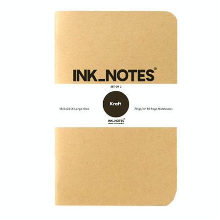 İnk Notes Karton Kapak 2'Li Set X-Large Size Kraft Kareli Not Defteri