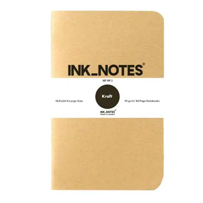 İnk Notes Karton Kapak 2'Li Set X-Large Size Kraft Çizgisiz Not Defteri