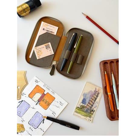 Eng Leather 3 lü Kalem Kılıfı - Tan - Olive