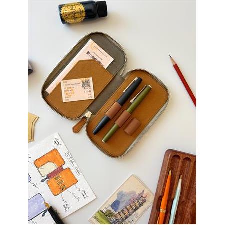 Eng Leather 3 lü Kalem Kılıfı - Olive - Tan